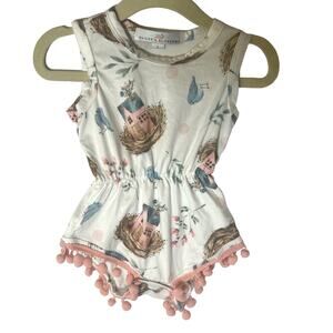 Bailey's Blossoms White Pink Bird Nest Pom Pom Romper Size S 3-6 Months